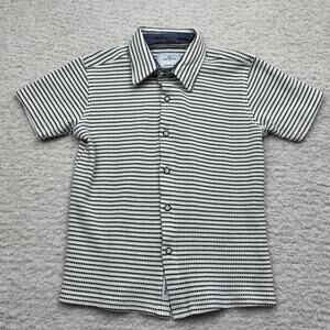 Craft + Flow Boy’s Size 5 Medium White Black Striped Short Sleeve Button Front